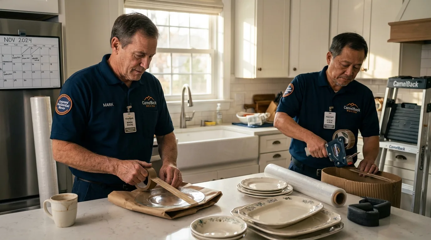 Professional crew packing kitchen dishware in Dulce, NM